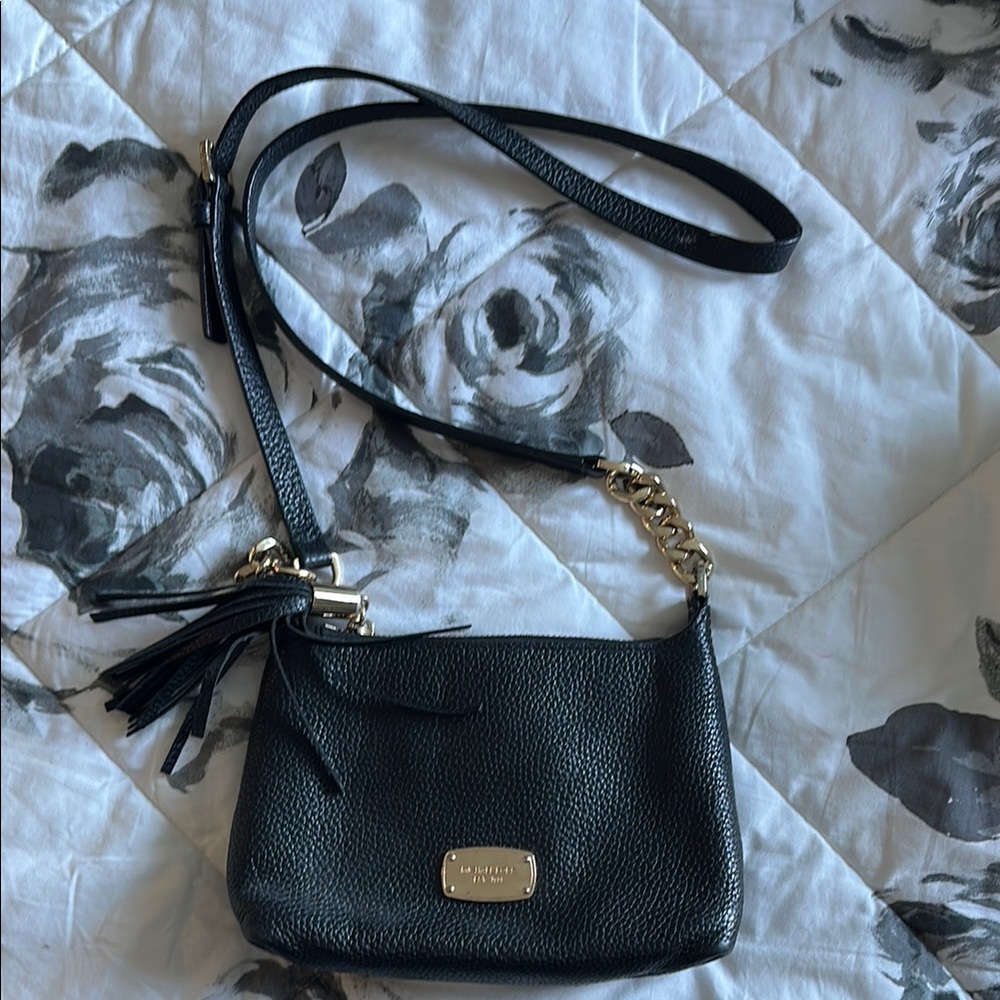 Michael Kors Black and Gold Crossbody Bag with Adjustable Strap